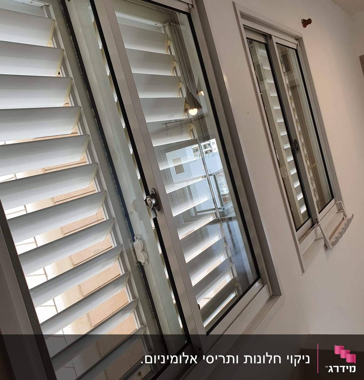 חלונות נקיים עם תריסים לבנים